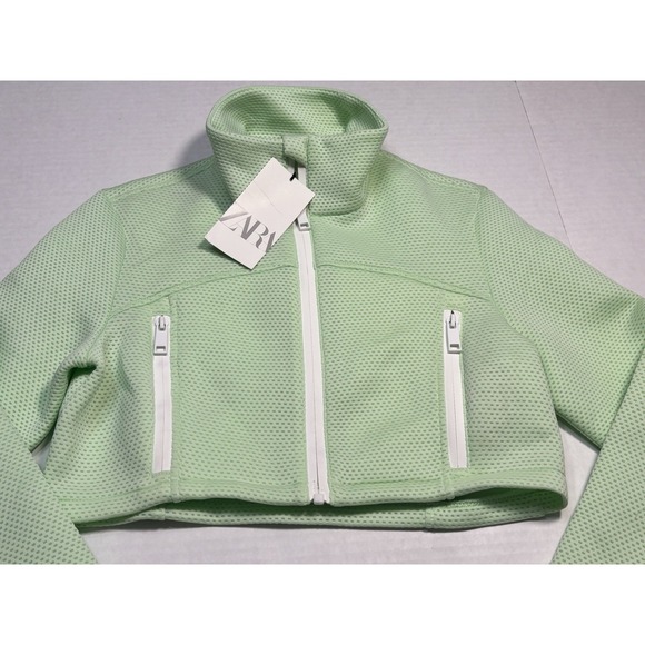 NWT! Zara Textured Crop Zip Jacket Green Athletic Mock Neck Pockets Womens M - Picture 2 of 7